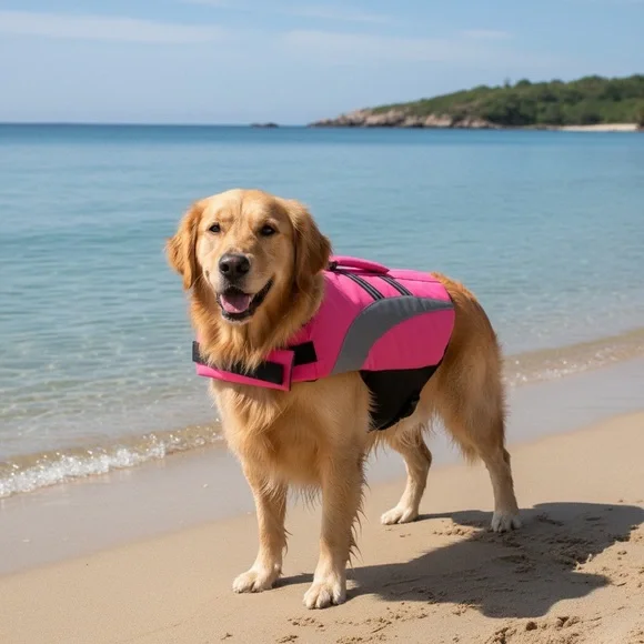 Vibrant Pink and Gray Dog Life Vest - Picture 2 of 7